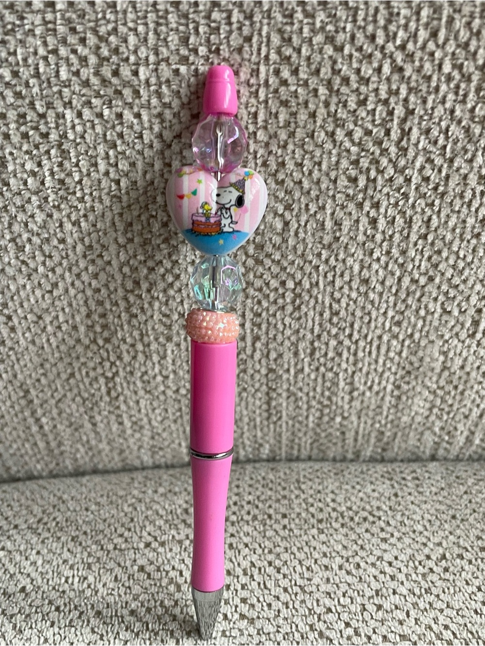 Pink Decorative Heart Bead Ballpoint Pen - Cute Character Accent